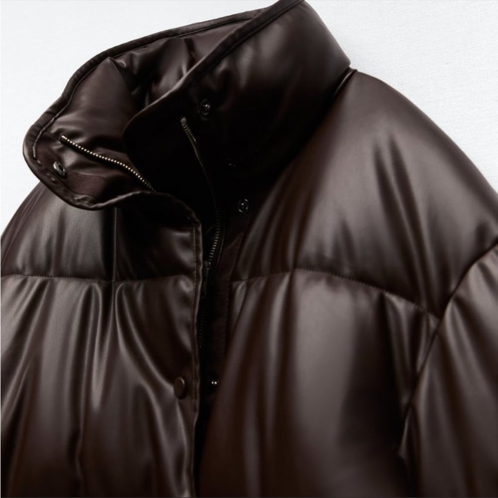 Burgundy/Brown FAUX LEATHER PUFFER - Picture 6 of 7